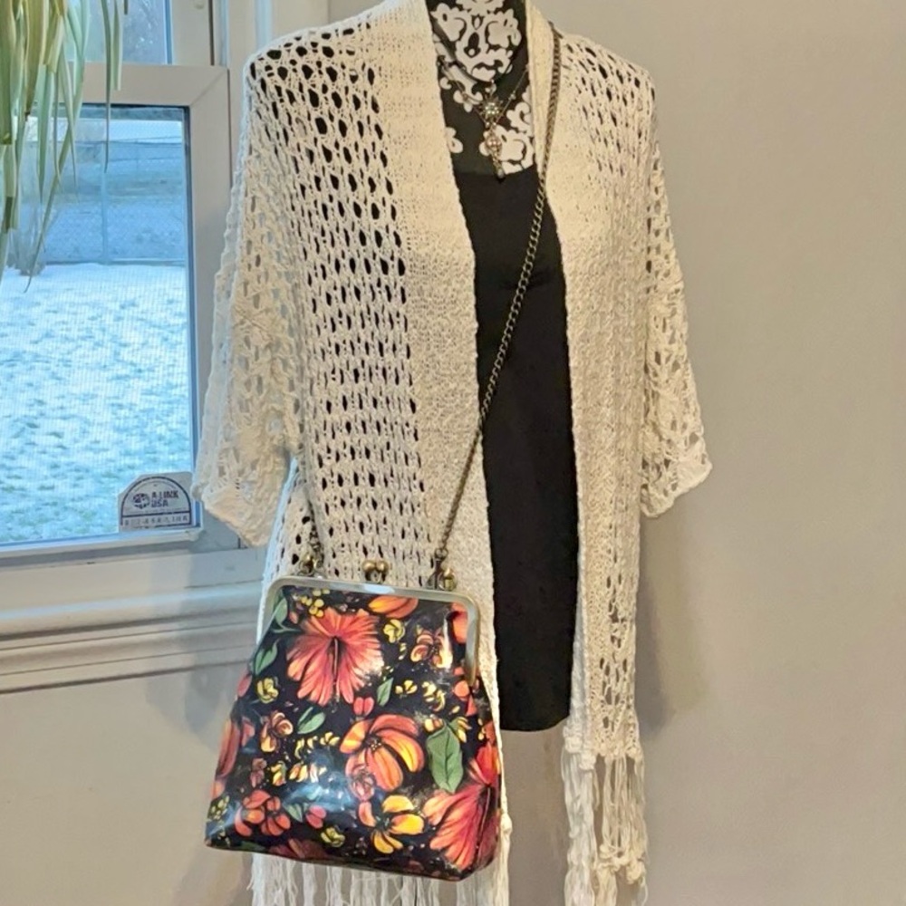 Patricia Nash Tropical Escape Kisslock Satchel Crossbody Floral Leather Bag NWT - Picture 3 of 16